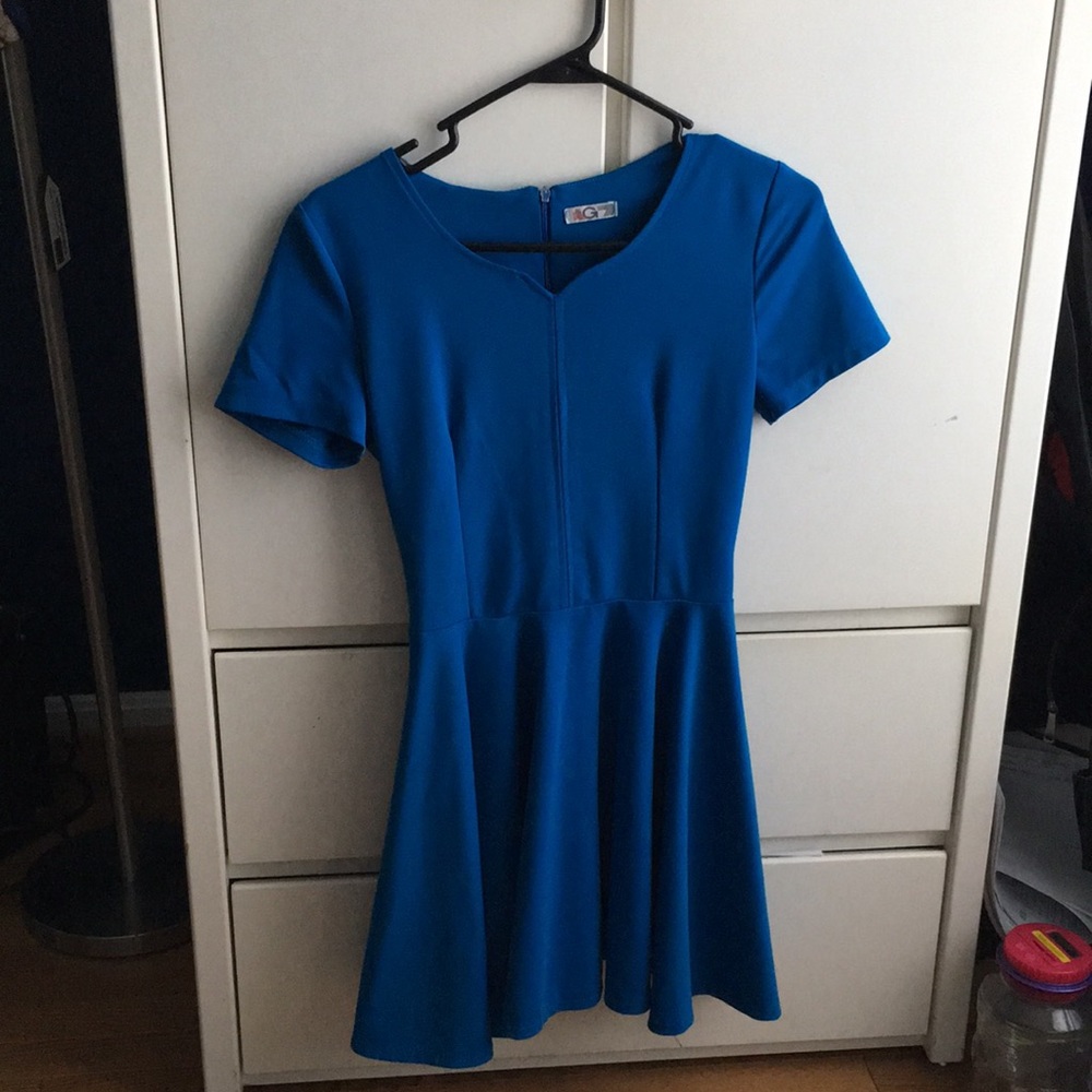 a blue 50s style dress fit and flare